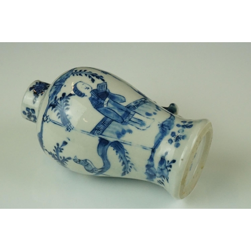 34 - Near Pair of Chinese Blue and White Baluster Lidded Vases decorated with figures and birds, four cha... 