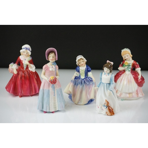 36 - Five Royal Doulton porcelain figures of young ladies and girls, to include HN 1955 Lavinia, HN 2107 ... 