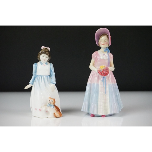 36 - Five Royal Doulton porcelain figures of young ladies and girls, to include HN 1955 Lavinia, HN 2107 ... 