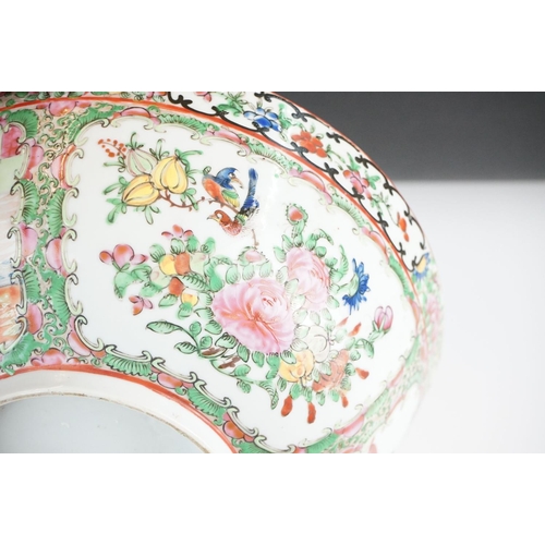 37 - Chinese Cantonese Famille Rose Bowl decorated with panels of figures and panels of birds sat amongst... 