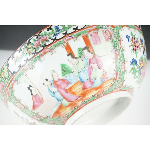 37 - Chinese Cantonese Famille Rose Bowl decorated with panels of figures and panels of birds sat amongst... 