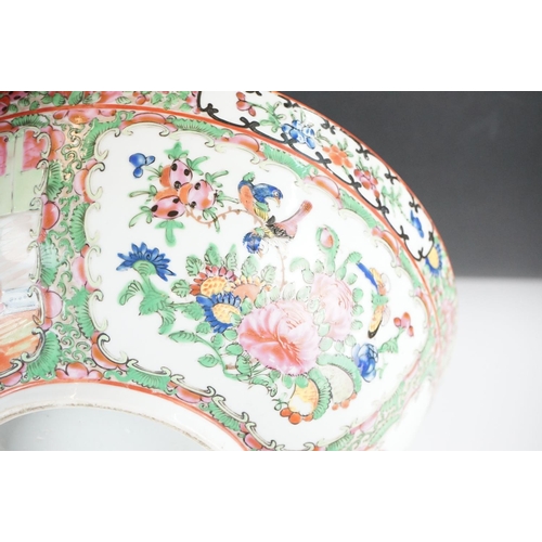 37 - Chinese Cantonese Famille Rose Bowl decorated with panels of figures and panels of birds sat amongst... 