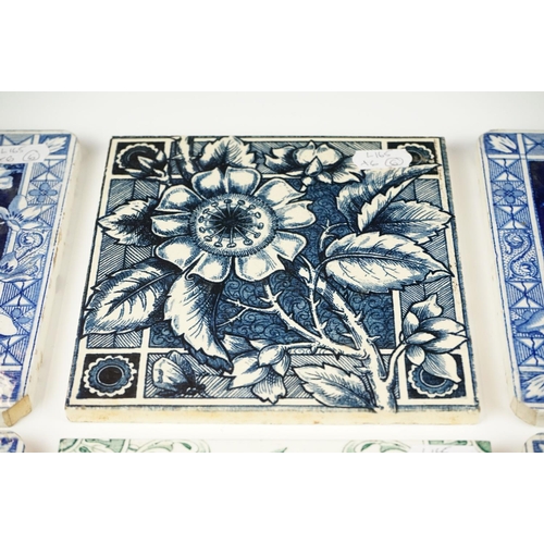 38 - Group of six Victorian floral design ceramic tiles, comprising a set of four & two others, one inscr... 