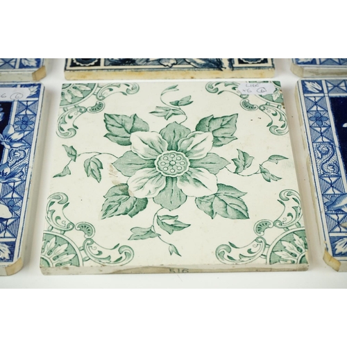 38 - Group of six Victorian floral design ceramic tiles, comprising a set of four & two others, one inscr... 