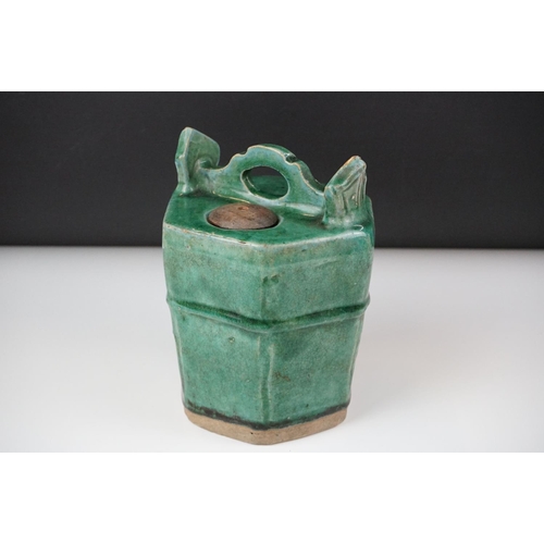 39 - 19th Century Chinese green glazed Shiwan hexagonal pottery teapot and cover, approx 18cm high, toget... 