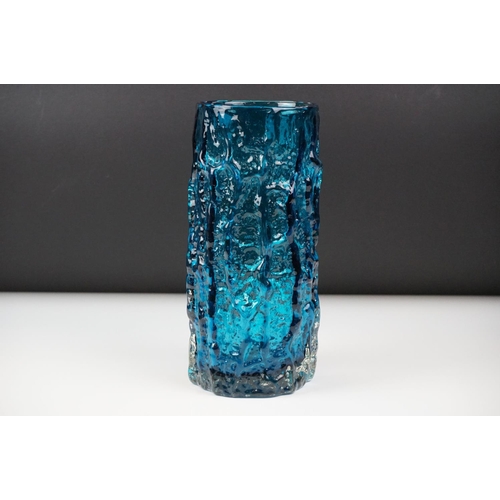 4 - Whitefriars Kingfisher Blue Textured Bark Vase, pattern no. 9691, approx 23cm high