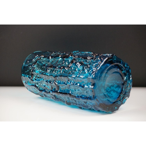 4 - Whitefriars Kingfisher Blue Textured Bark Vase, pattern no. 9691, approx 23cm high