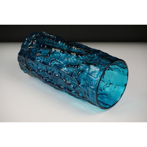 4 - Whitefriars Kingfisher Blue Textured Bark Vase, pattern no. 9691, approx 23cm high