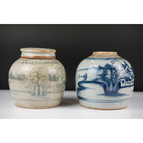 40 - Chinese Lidded Blue and White Ginger Jar, 17cm high together with a further Chinese Blue and White G... 