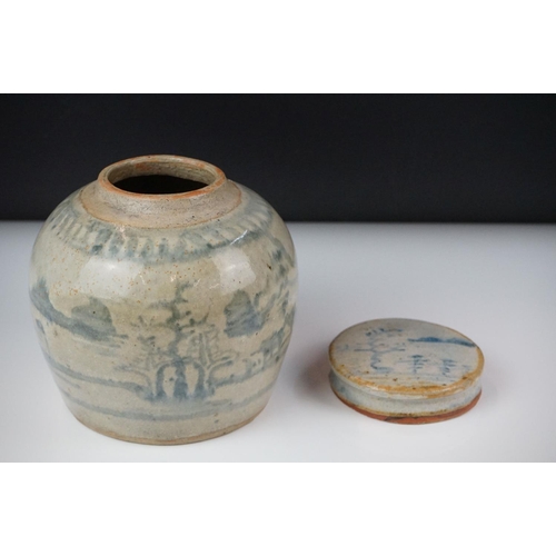 40 - Chinese Lidded Blue and White Ginger Jar, 17cm high together with a further Chinese Blue and White G... 