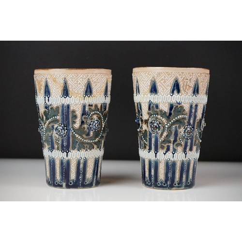 43 - Group of mixed ceramics to include a pair of late 19th Century Doulton Lambeth tapering vases with r... 