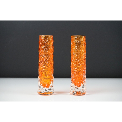 46 - Pair of Whitefriars Tangerine Textured Bark cylindrical bud vases, approx 14.5cm high