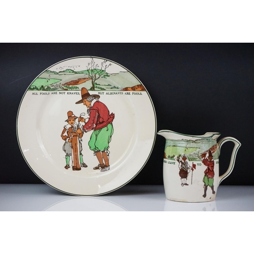 47 - Royal Doulton Golfing Series Ware jug and plate, the jug depicting two golfers with motto ' To Laugh... 