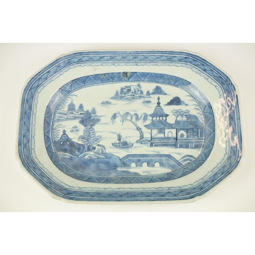 49 - Chinese Blue and White Octagonal Plate, 29cm long together with Two Small Chinese Blue and White Pla... 