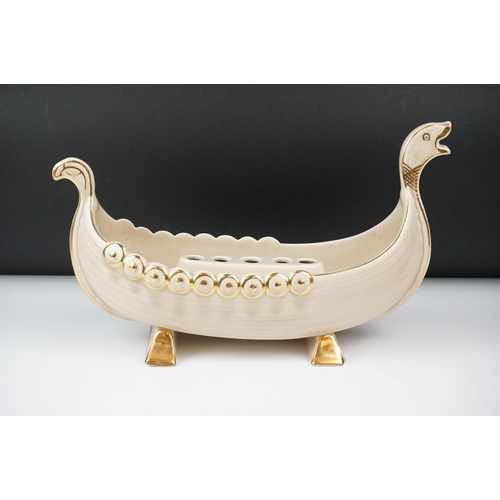 5 - Clarice Cliff Flower Bowl modelled as a Viking Boat with flower frog to interior, 39.5cm long