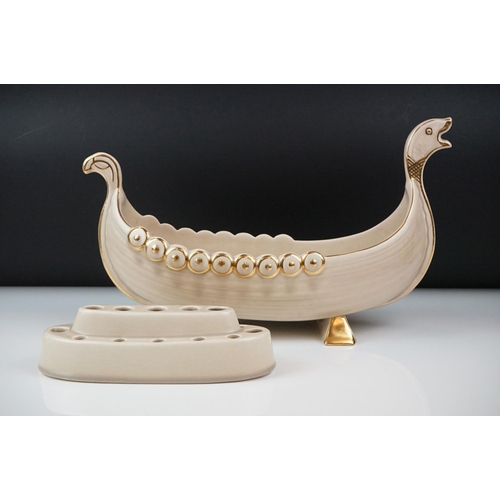 5 - Clarice Cliff Flower Bowl modelled as a Viking Boat with flower frog to interior, 39.5cm long