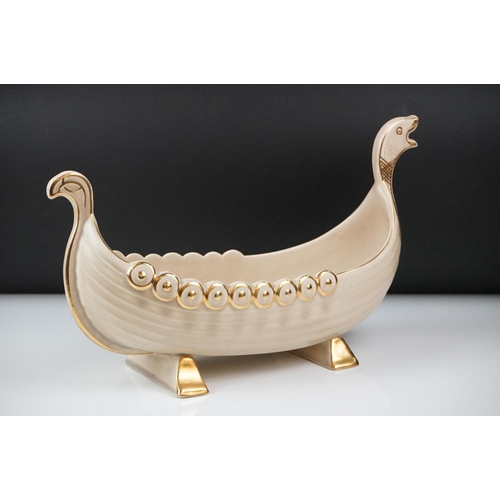 5 - Clarice Cliff Flower Bowl modelled as a Viking Boat with flower frog to interior, 39.5cm long