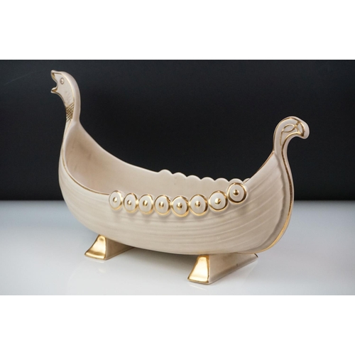 5 - Clarice Cliff Flower Bowl modelled as a Viking Boat with flower frog to interior, 39.5cm long