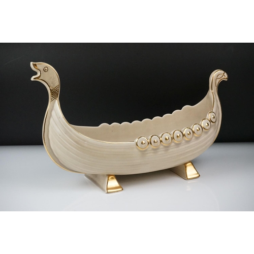 5 - Clarice Cliff Flower Bowl modelled as a Viking Boat with flower frog to interior, 39.5cm long