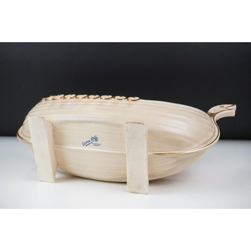 5 - Clarice Cliff Flower Bowl modelled as a Viking Boat with flower frog to interior, 39.5cm long