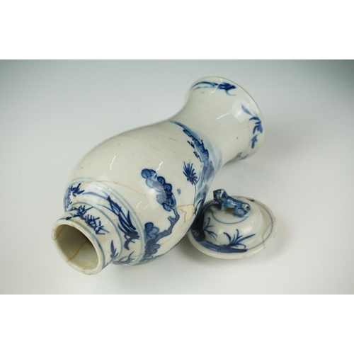 52 - Chinese Porcelain Blue and White five piece Garniture decorated with figures comprising two sleeve v... 