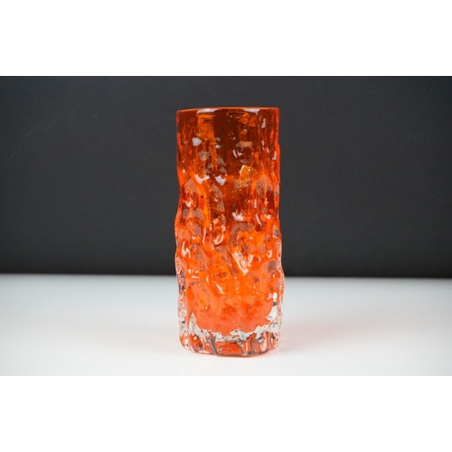 53 - Whitefriars Tangerine Textured Bark cylindrical vase, approx 15cm high