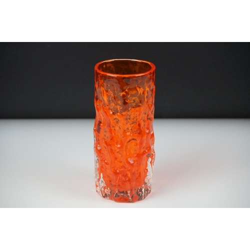 53 - Whitefriars Tangerine Textured Bark cylindrical vase, approx 15cm high