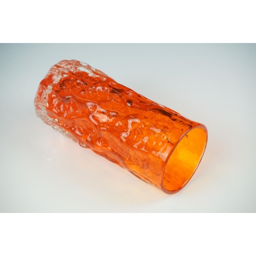 53 - Whitefriars Tangerine Textured Bark cylindrical vase, approx 15cm high