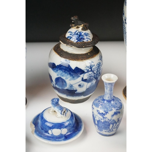 58 - Collection of Chinese Ceramics including Gu Shaped Blue and White Vases with four Kangxi marks to ba... 