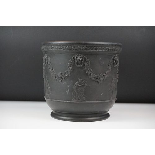 6 - Wedgwood black basalt jardinière, sprigged with muses and festooned with vines, impressed Wedgwood t... 