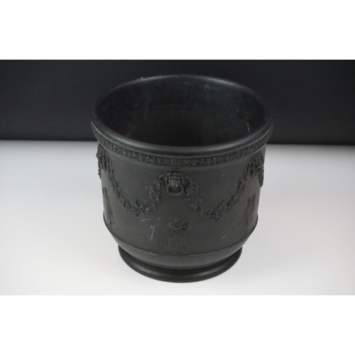 6 - Wedgwood black basalt jardinière, sprigged with muses and festooned with vines, impressed Wedgwood t... 