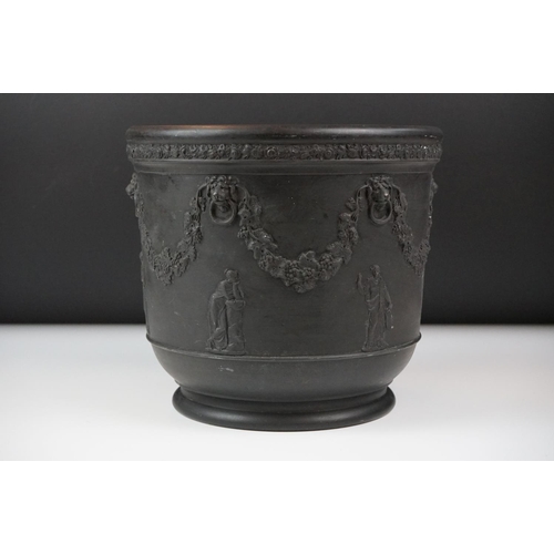 6 - Wedgwood black basalt jardinière, sprigged with muses and festooned with vines, impressed Wedgwood t... 