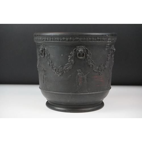 6 - Wedgwood black basalt jardinière, sprigged with muses and festooned with vines, impressed Wedgwood t... 