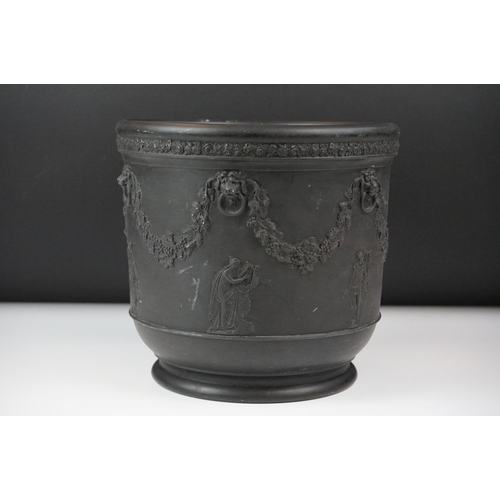 6 - Wedgwood black basalt jardinière, sprigged with muses and festooned with vines, impressed Wedgwood t... 