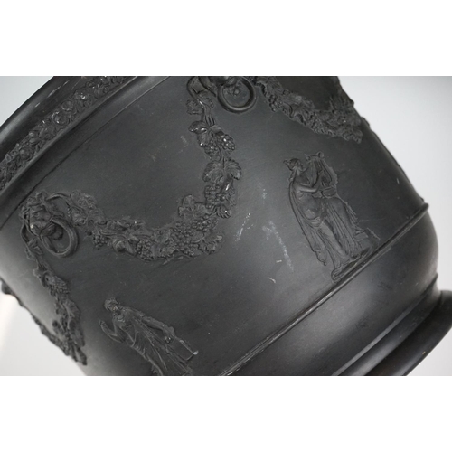 6 - Wedgwood black basalt jardinière, sprigged with muses and festooned with vines, impressed Wedgwood t... 