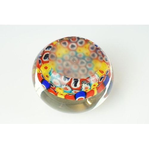 62 - Four glass paperweights to include 3 millefiori examples, featuring a Perthshire paperweight with la... 