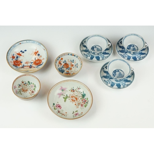 64 - Two 18th / 19th century Chinese Tea Bowls and Saucers, one in the Famille Rose palette and the other... 