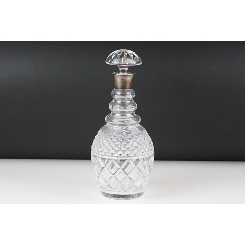 66 - Garrard & Co Silver collared cut glass decanter and stopper, with hob-nail cut decoration, star-cut ... 