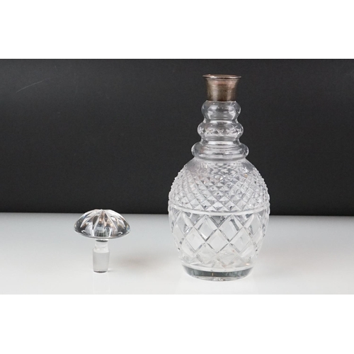 66 - Garrard & Co Silver collared cut glass decanter and stopper, with hob-nail cut decoration, star-cut ... 