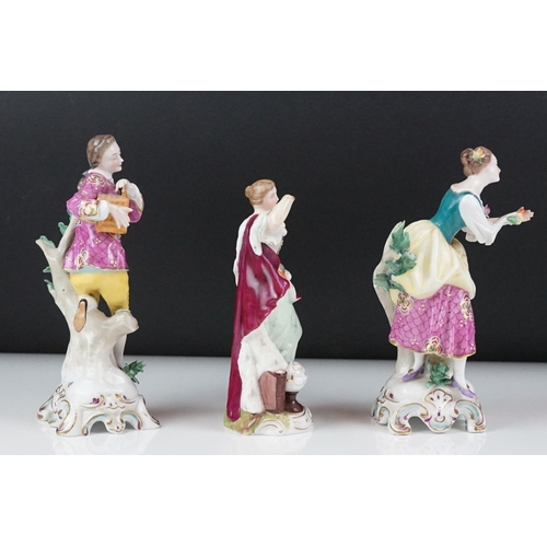 68 - Two 18th Century Chelsea Porcelain figures to include an 18th century gentleman holding a pigeon box... 