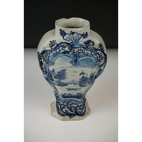 7 - 18th Century Dutch Delft vase of moulded flattened baluster form, decorated with figures in a boat w... 