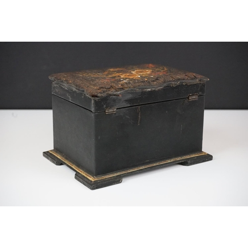 124 - Late 19th / Early 20th Century black lacquered twin compartment tea caddy of rectangular form, with ... 