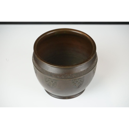 129 - Japanese Bronze Pot with engraved decoration, 8.5cm high