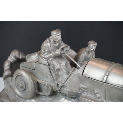 146 - Resin vintage rally car desk stand, the bonnet lifts to reveal space for an inkwell, with indistinct... 