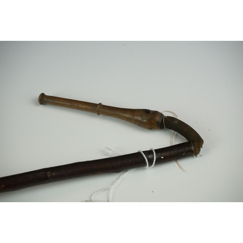 155 - Wooden Kruger Pipe with mouthpiece and tassel to end, approx 60cm long