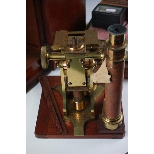 160 - Late 19th Century Baker of London brass monocular Y-stand microscope in wooden case, engraved makers... 