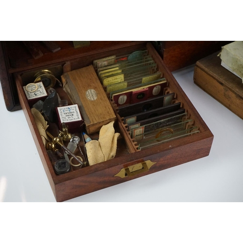 160 - Late 19th Century Baker of London brass monocular Y-stand microscope in wooden case, engraved makers... 