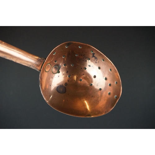 164 - Georgian copper skimming ladle with mahogany handle & a silver plated 19th century ladle