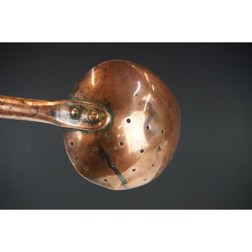 164 - Georgian copper skimming ladle with mahogany handle & a silver plated 19th century ladle