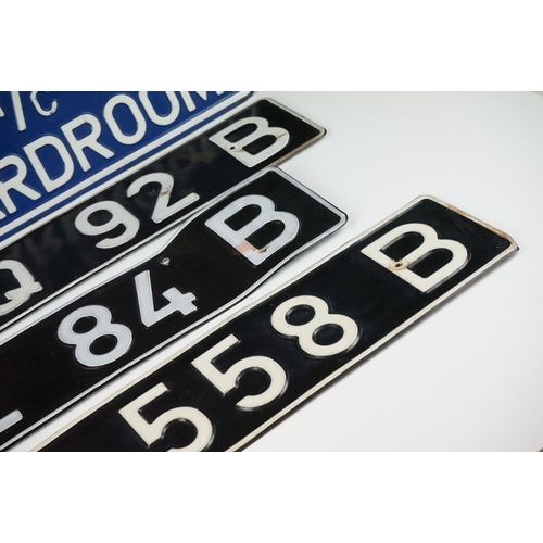 166 - Three Vintage vehicle metal number plates together with a metal guardroom sign, reads ' NCO I/C Main... 